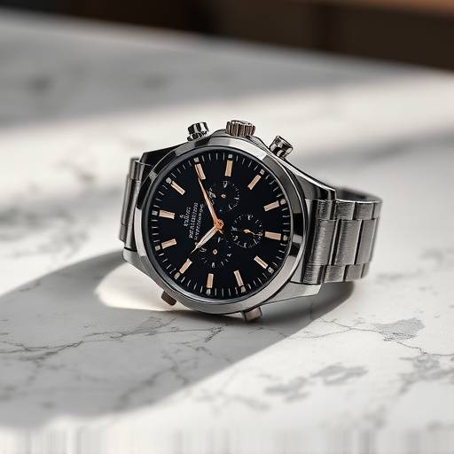 Product shot of a luxury watch on a marble surface